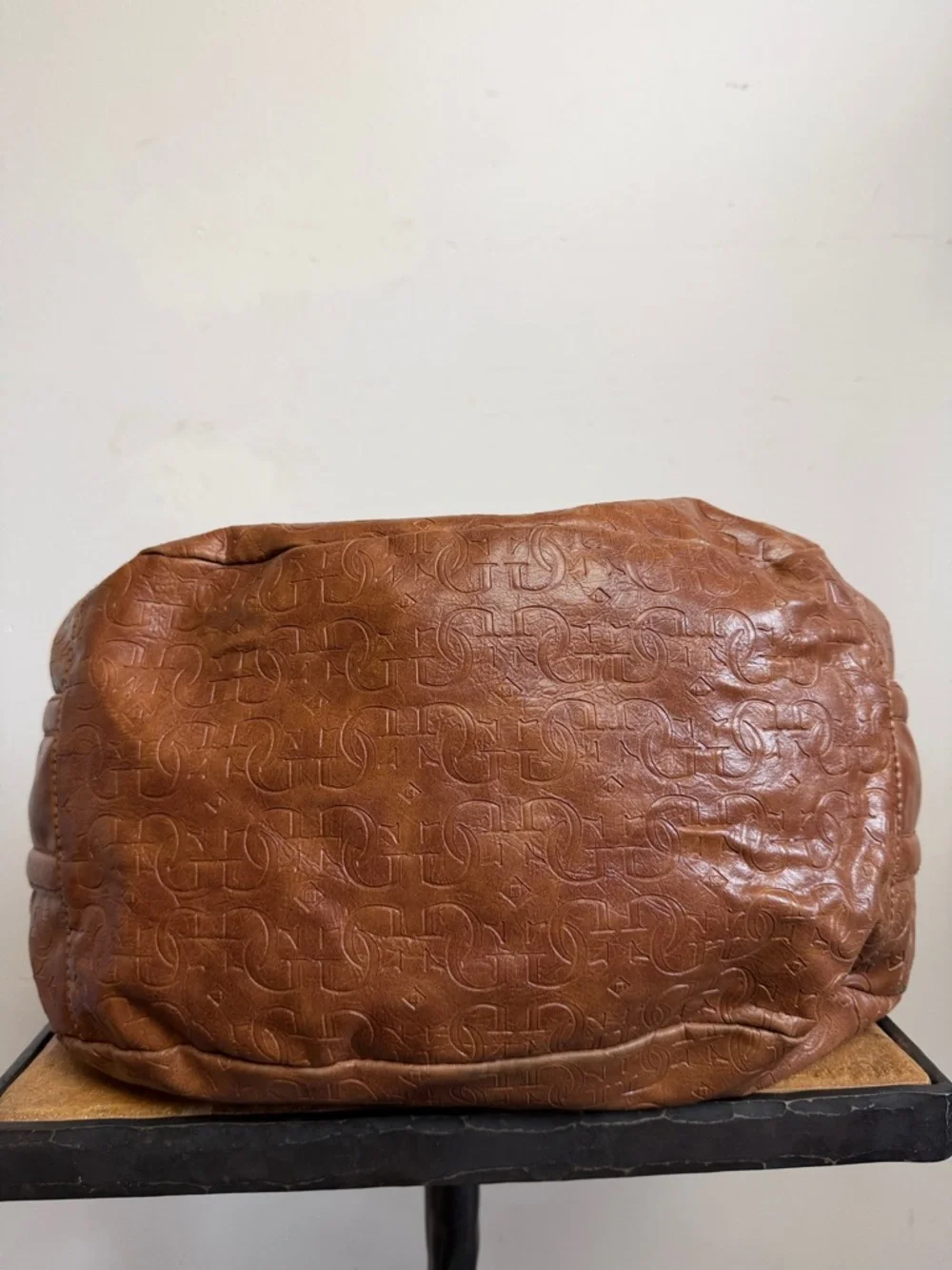 GUESS Vintage Brown Leather Hobo Bag Monogram Logo Y2K Shoulder Bag - Picture 6 of 14